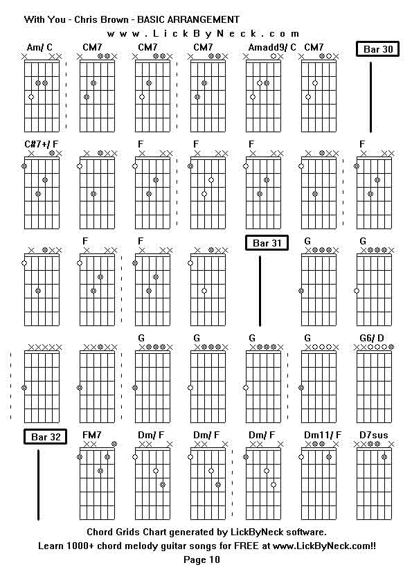 Chord Grids Chart of chord melody fingerstyle guitar song-With You - Chris Brown - BASIC ARRANGEMENT,generated by LickByNeck software.